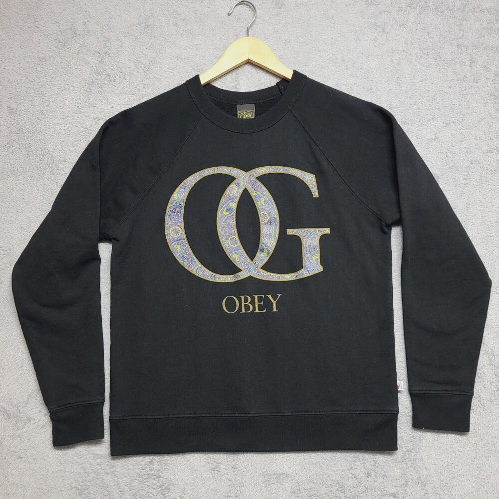 OG Obey Crewneck Sweatshirt Mens Small Black Paisley Made in USA